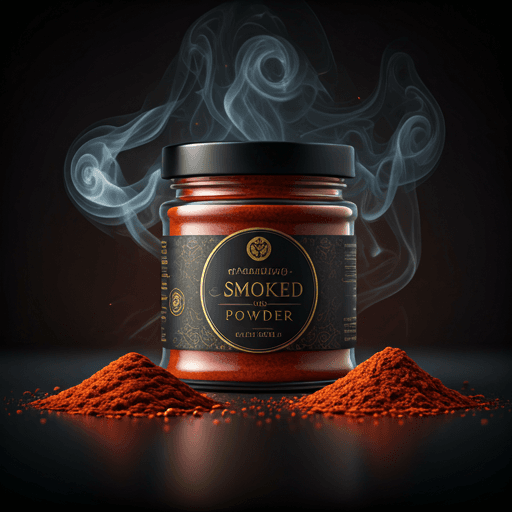 Jar of deep red smoked ghost pepper powder with dramatic smoke effects
