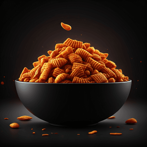 Spicy snack mix in a sleek minimalist bowl highlighting crunch and texture